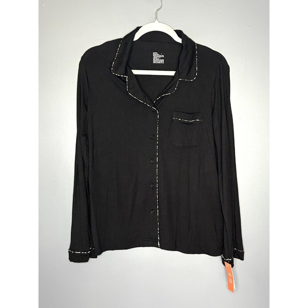 Gilligan O'Malley Pajama Top Womens Small Black Modal Long Sleeve Button Up Soft